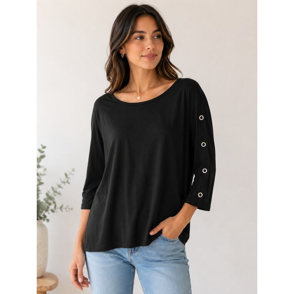 Love Scarlett Black Grommet Sleeve Boat Neck Tunic Top XL NWT Stretch Knit